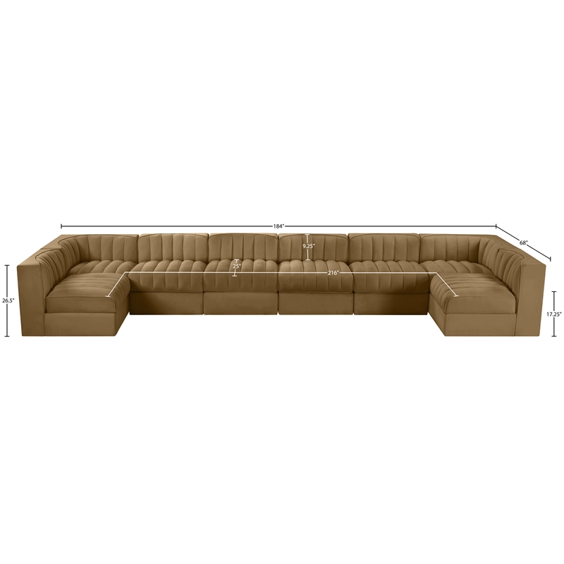 Meridian Furniture Rummi Saddle Velvet Performance Fabric 8pc. Modular Sectional
