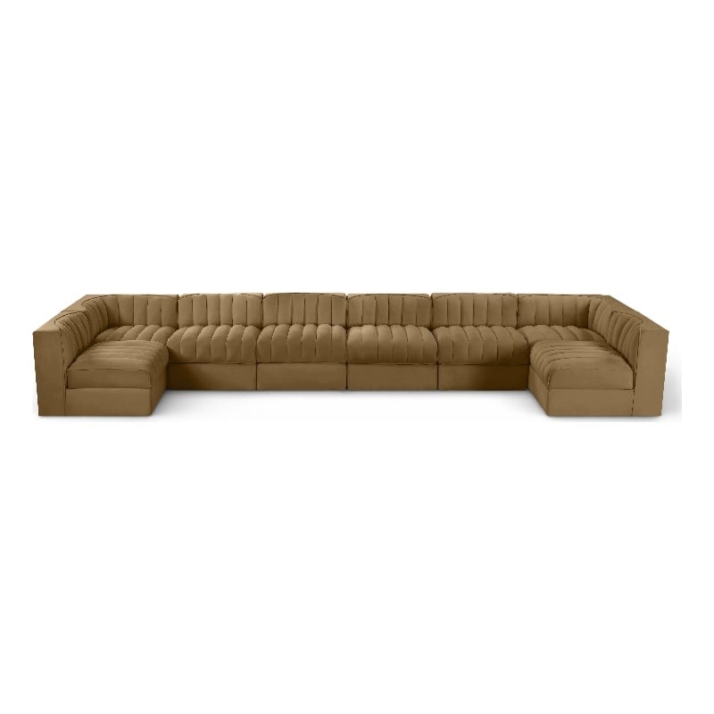 Meridian Furniture Rummi Saddle Velvet Performance Fabric 8pc. Modular Sectional