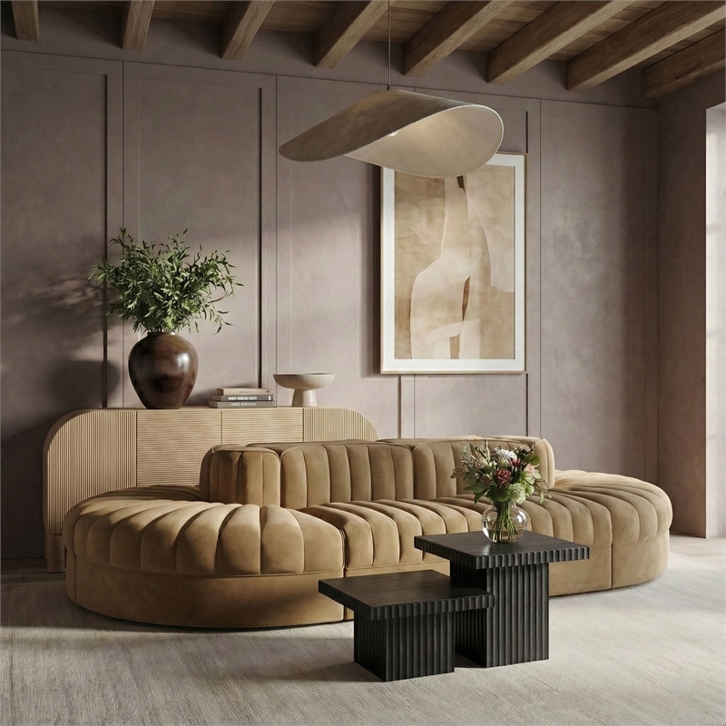 Meridian Furniture Rummi Saddle Velvet Performance Fabric 8pc. Modular Sectional