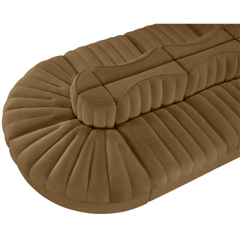 Meridian Furniture Rummi Saddle Velvet Performance Fabric 8pc. Modular Sectional
