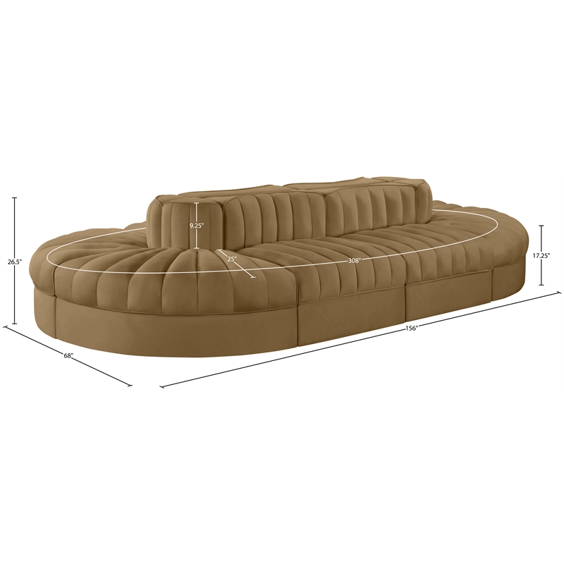Meridian Furniture Rummi Saddle Velvet Performance Fabric 8pc. Modular Sectional