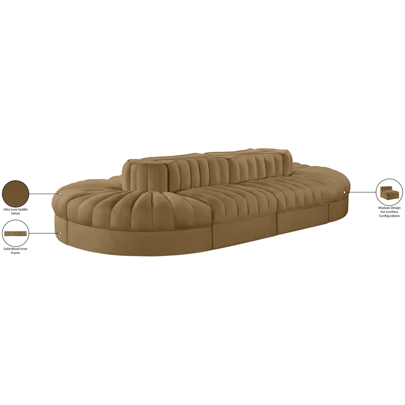 Meridian Furniture Rummi Saddle Velvet Performance Fabric 8pc. Modular Sectional