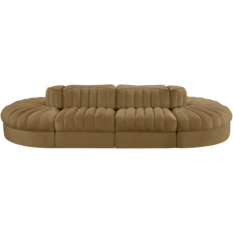 Meridian Furniture Rummi Saddle Velvet Performance Fabric 8pc. Modular Sectional