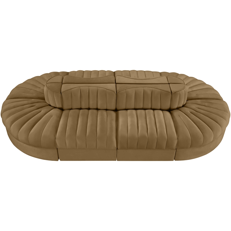Meridian Furniture Rummi Saddle Velvet Performance Fabric 8pc. Modular Sectional