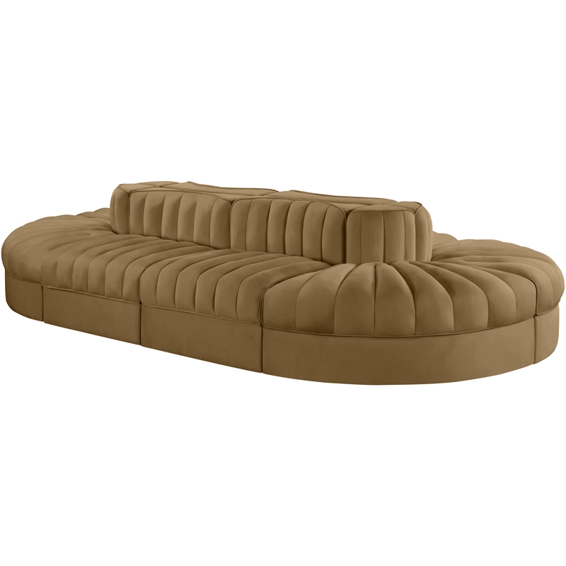 Meridian Furniture Rummi Saddle Velvet Performance Fabric 8pc. Modular Sectional
