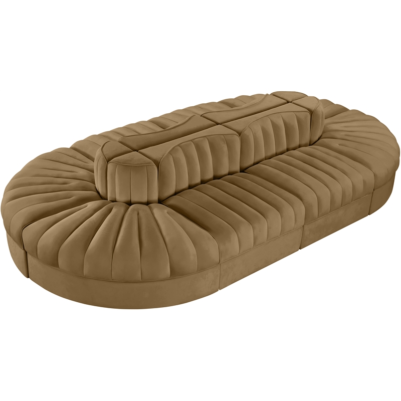 Meridian Furniture Rummi Saddle Velvet Performance Fabric 8pc. Modular Sectional