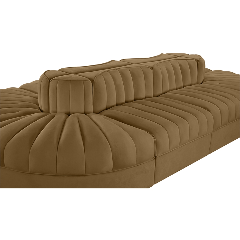 Meridian Furniture Rummi Saddle Velvet Performance Fabric 8pc. Modular Sectional