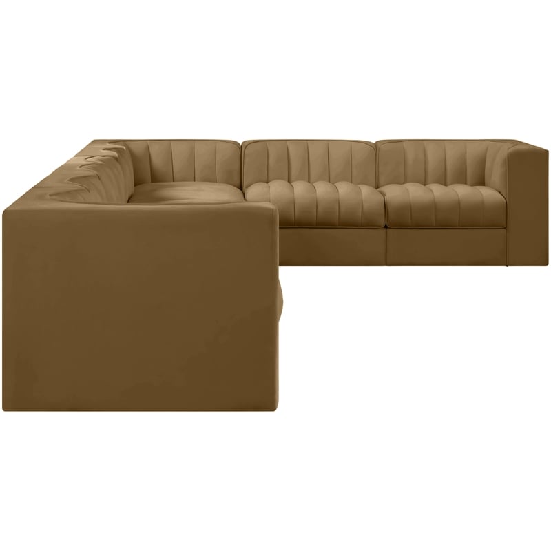 Meridian Furniture Rummi Saddle Velvet Performance Fabric 8pc. Modular Sectional