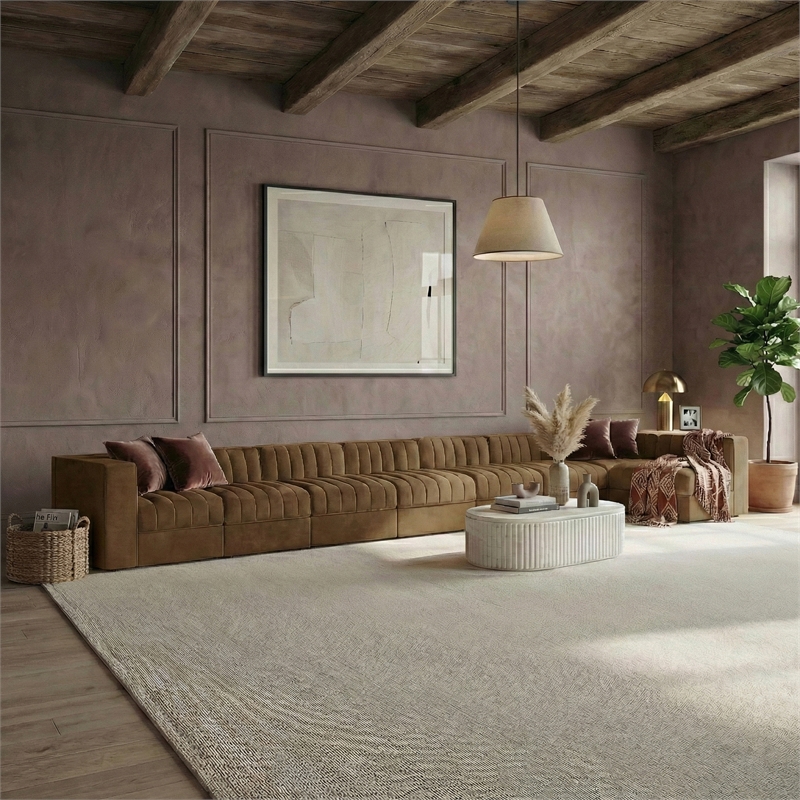 Meridian Furniture Rummi Saddle Velvet Performance Fabric 8pc. Modular Sectional