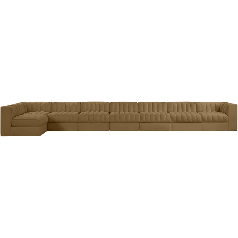 Meridian Furniture Rummi Saddle Velvet Performance Fabric 8pc. Modular Sectional