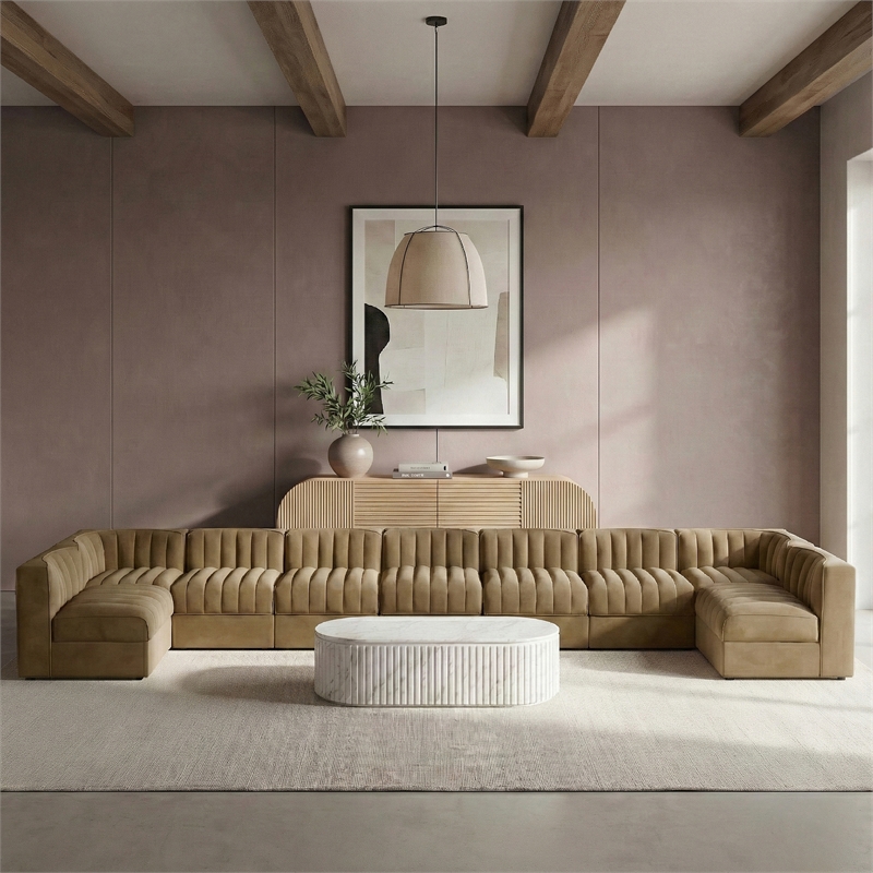 Meridian Furniture Rummi Saddle Velvet Performance Fabric 9pc. Modular Sectional
