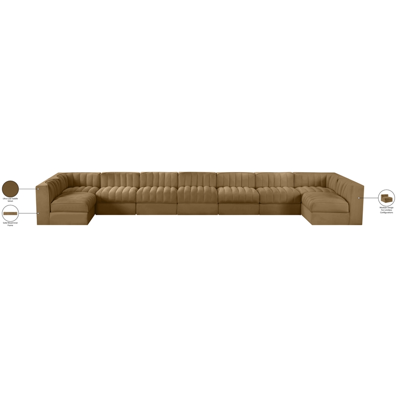Meridian Furniture Rummi Saddle Velvet Performance Fabric 9pc. Modular Sectional