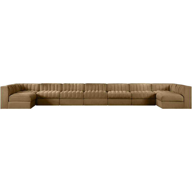 Meridian Furniture Rummi Saddle Velvet Performance Fabric 9pc. Modular Sectional