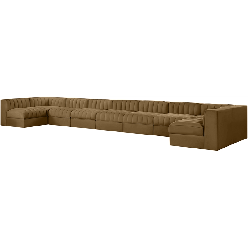 Meridian Furniture Rummi Saddle Velvet Performance Fabric 9pc. Modular Sectional