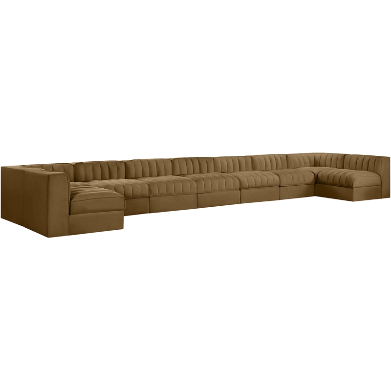 Meridian Furniture Rummi Saddle Velvet Performance Fabric 9pc. Modular Sectional