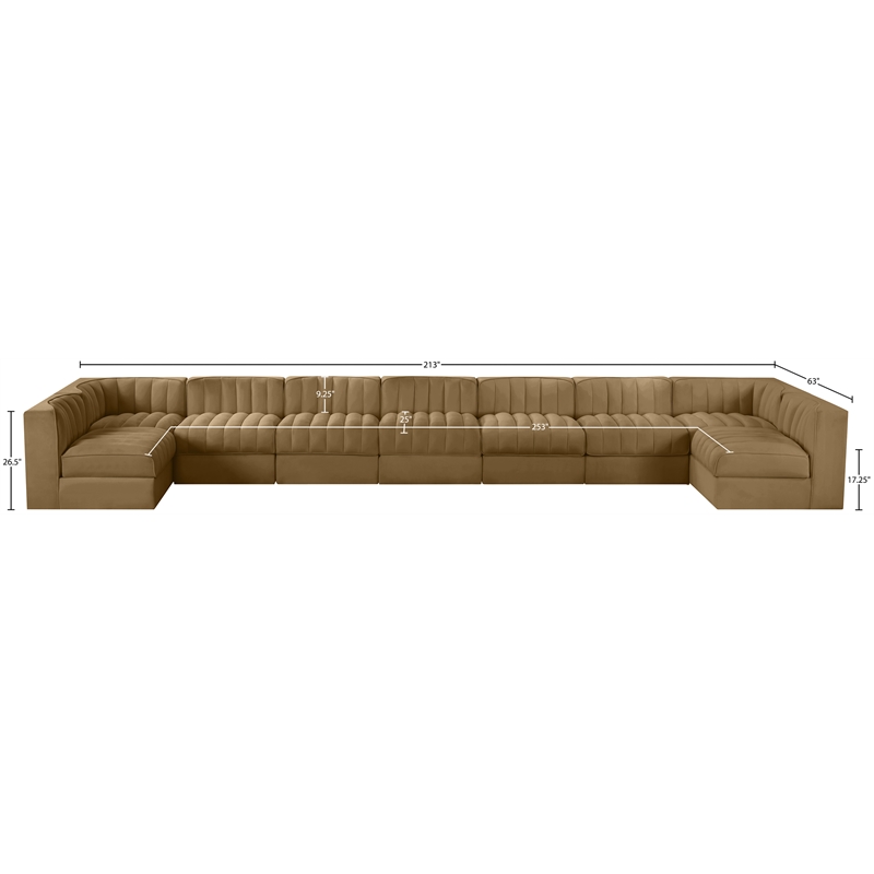 Meridian Furniture Rummi Saddle Velvet Performance Fabric 9pc. Modular Sectional