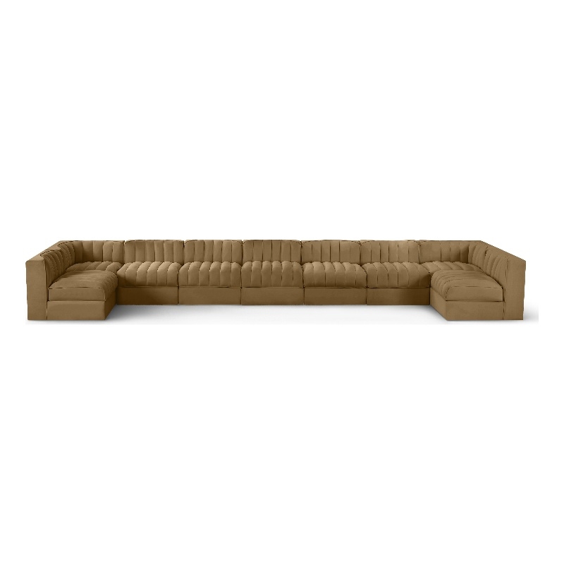 Meridian Furniture Rummi Saddle Velvet Performance Fabric 9pc. Modular Sectional