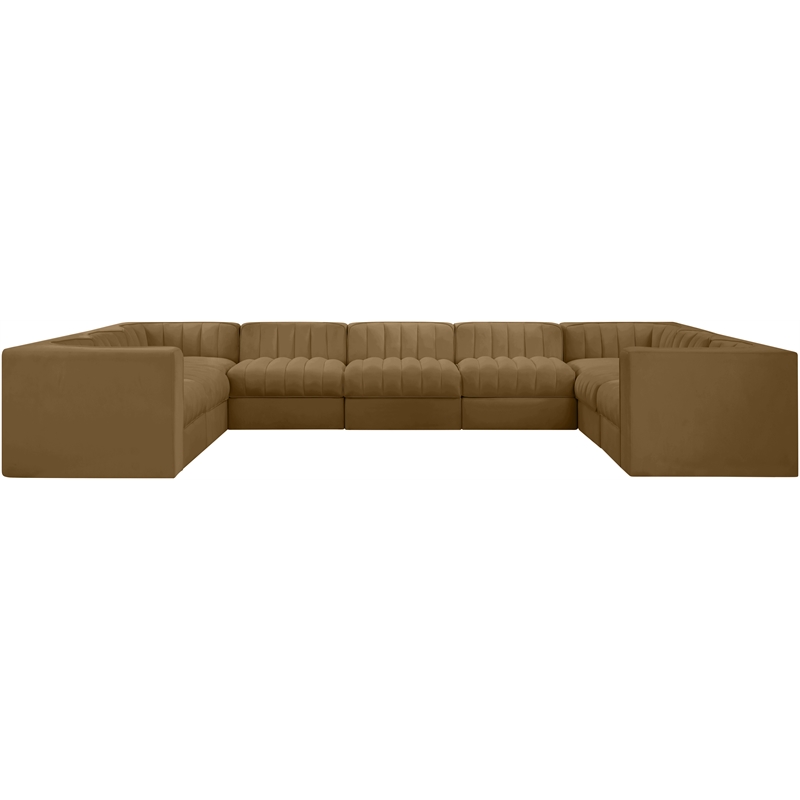 Meridian Furniture Rummi Saddle Velvet Performance Fabric 9pc. Modular Sectional