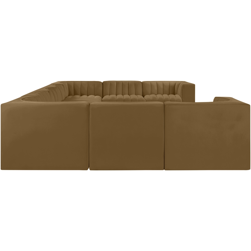 Meridian Furniture Rummi Saddle Velvet Performance Fabric 9pc. Modular Sectional