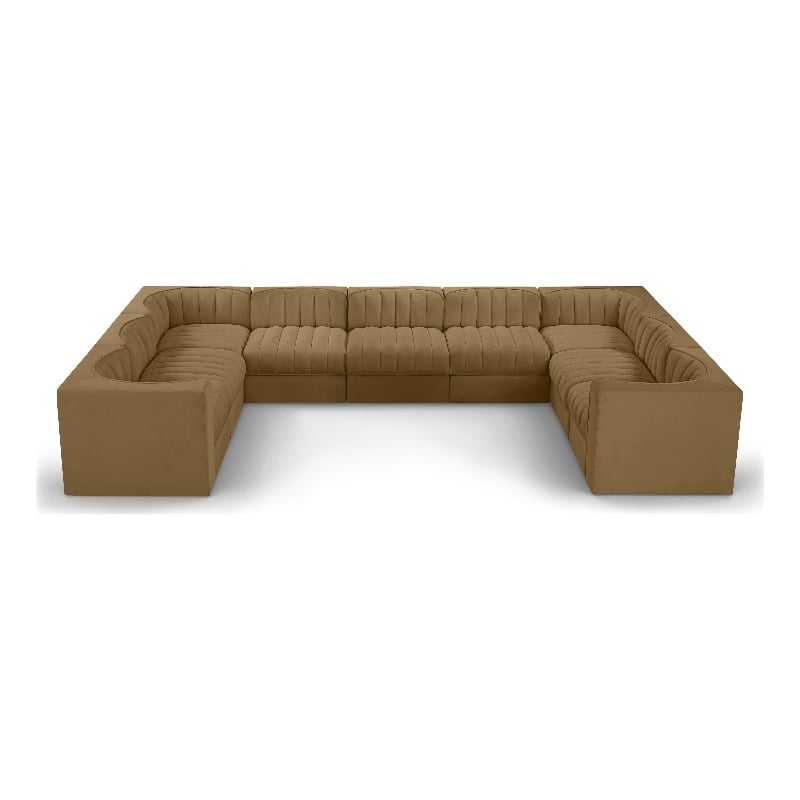 Meridian Furniture Rummi Saddle Velvet Performance Fabric 9pc. Modular Sectional