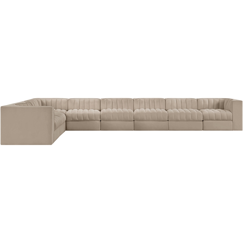Meridian Furniture Rummi Beige Velvet Performance Fabric 8pc. Modular Sectional