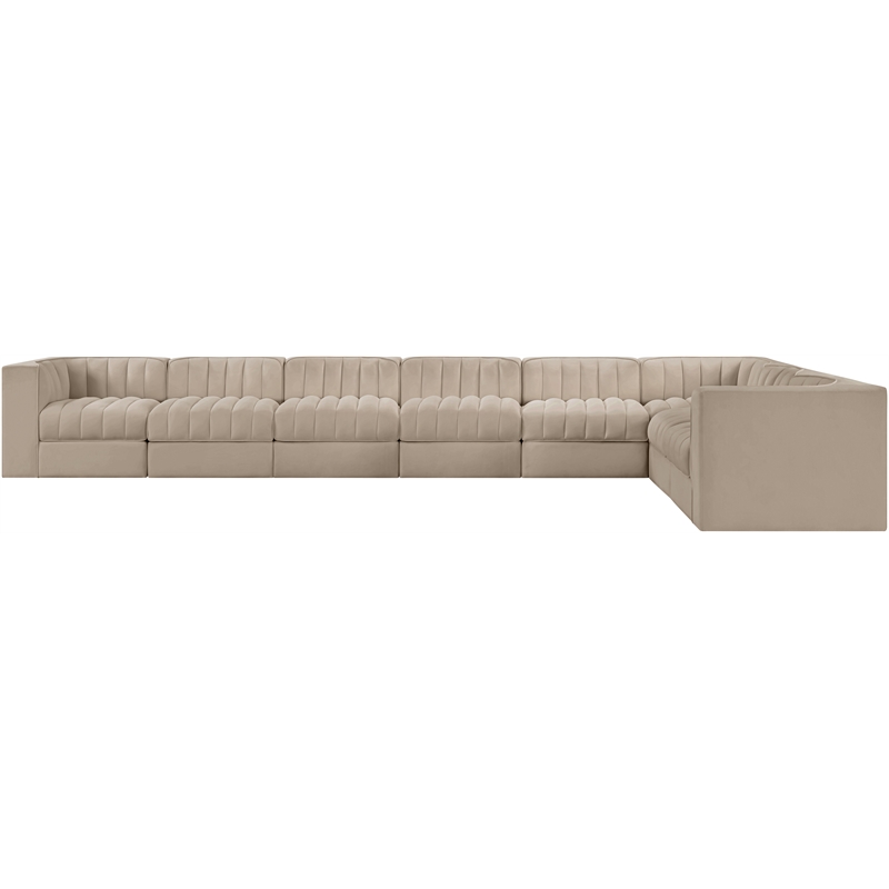 Meridian Furniture Rummi Beige Velvet Performance Fabric 8pc. Modular Sectional