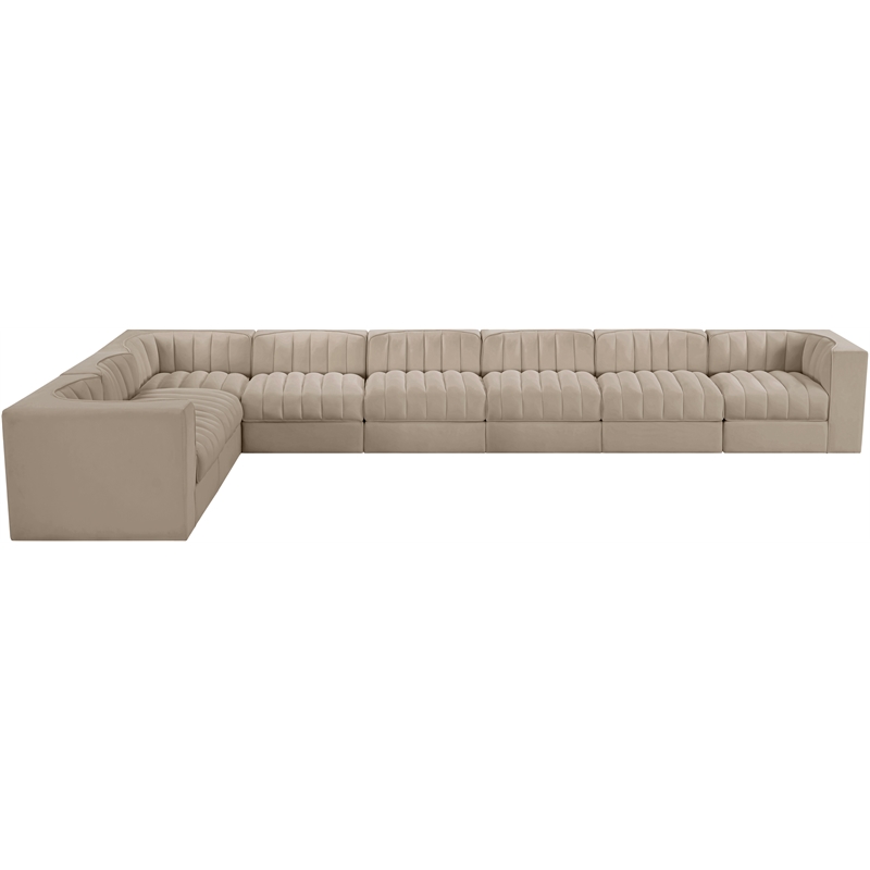 Meridian Furniture Rummi Beige Velvet Performance Fabric 8pc. Modular Sectional