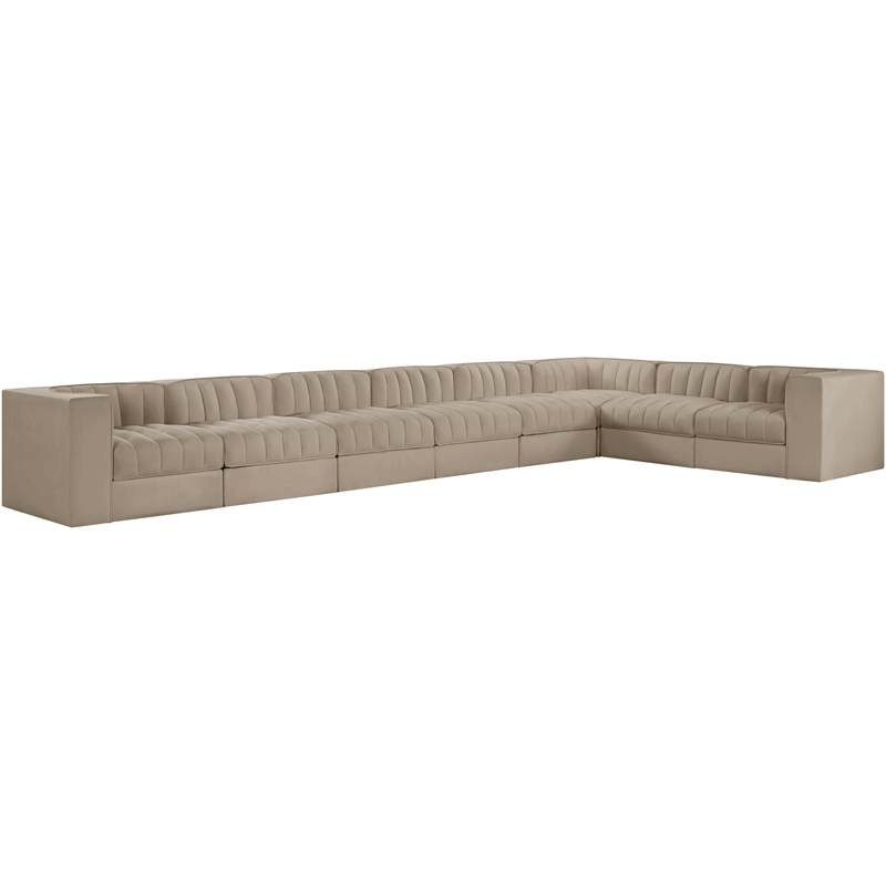 Meridian Furniture Rummi Beige Velvet Performance Fabric 8pc. Modular Sectional