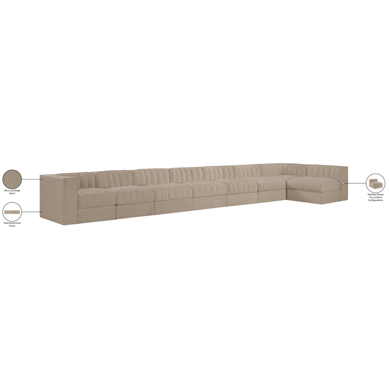 Meridian Furniture Rummi Beige Velvet Performance Fabric 8pc. Modular Sectional