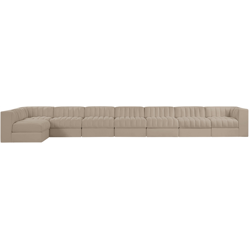 Meridian Furniture Rummi Beige Velvet Performance Fabric 8pc. Modular Sectional