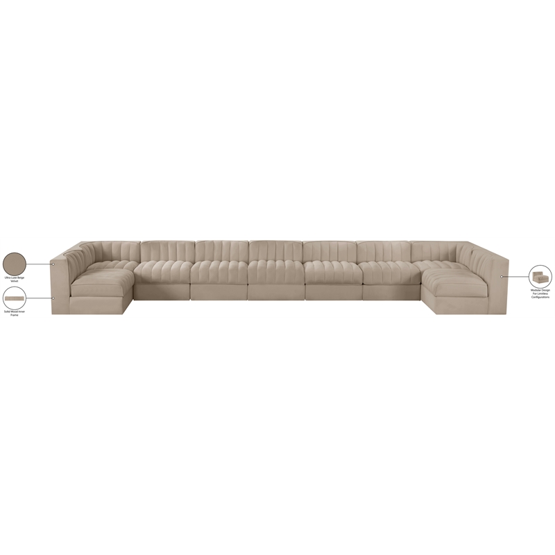 Meridian Furniture Rummi Beige Velvet Performance Fabric 9pc. Modular Sectional