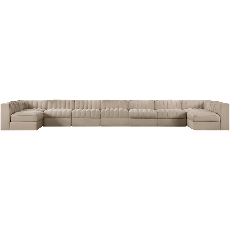 Meridian Furniture Rummi Beige Velvet Performance Fabric 9pc. Modular Sectional