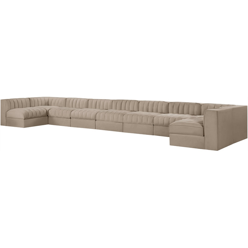 Meridian Furniture Rummi Beige Velvet Performance Fabric 9pc. Modular Sectional