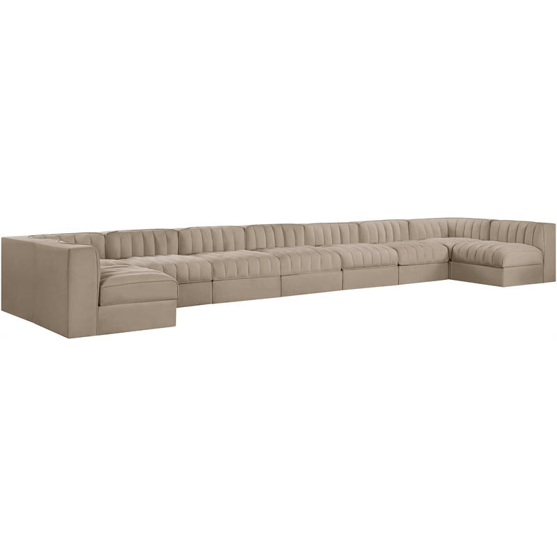 Meridian Furniture Rummi Beige Velvet Performance Fabric 9pc. Modular Sectional