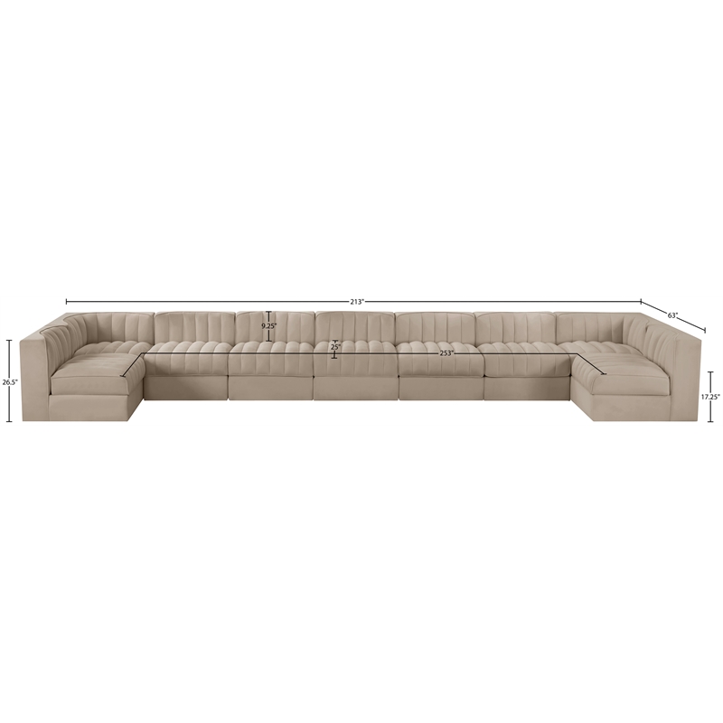 Meridian Furniture Rummi Beige Velvet Performance Fabric 9pc. Modular Sectional