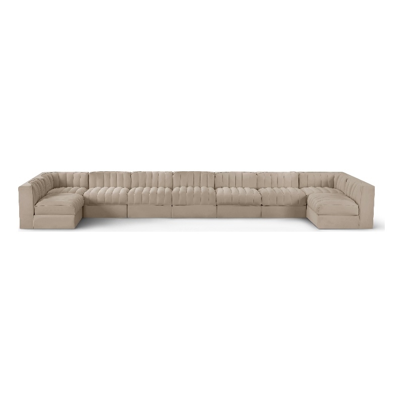 Meridian Furniture Rummi Beige Velvet Performance Fabric 9pc. Modular Sectional