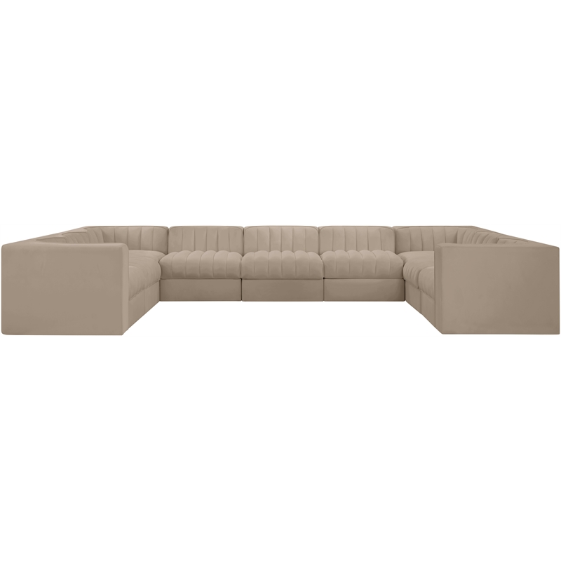 Meridian Furniture Rummi Beige Velvet Performance Fabric 9pc. Modular Sectional