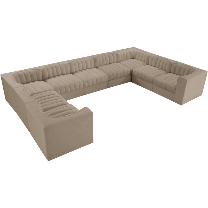 Meridian Furniture Rummi Beige Velvet Performance Fabric 9pc. Modular Sectional