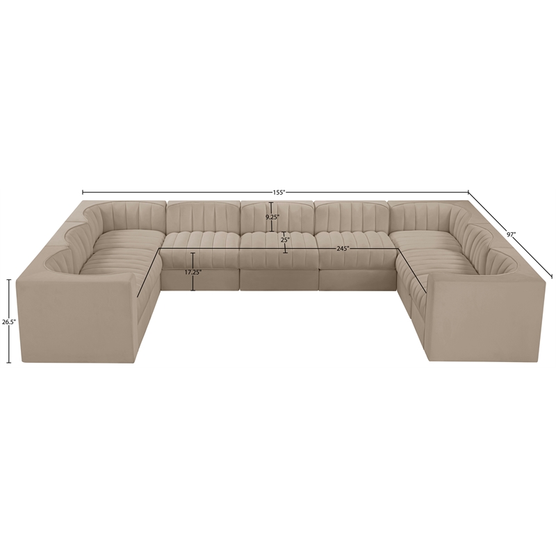 Meridian Furniture Rummi Beige Velvet Performance Fabric 9pc. Modular Sectional