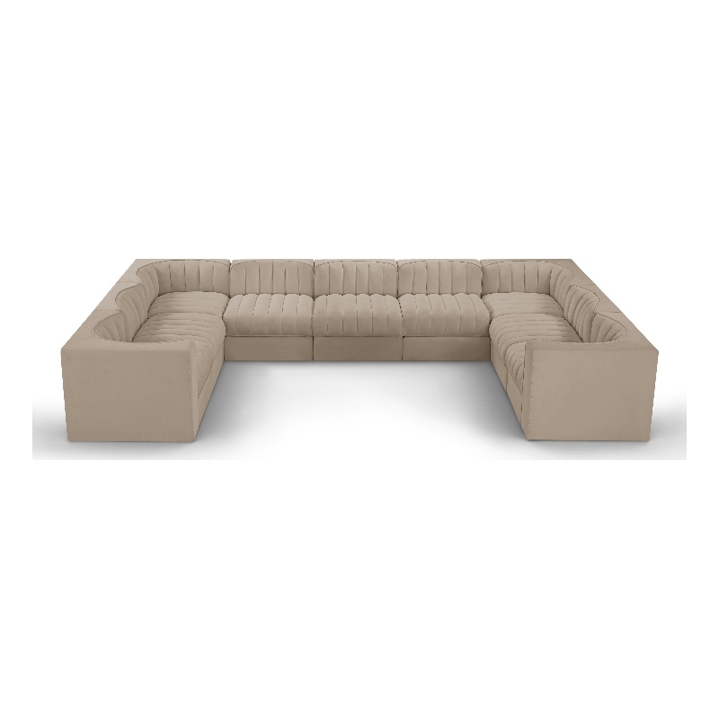 Meridian Furniture Rummi Beige Velvet Performance Fabric 9pc. Modular Sectional