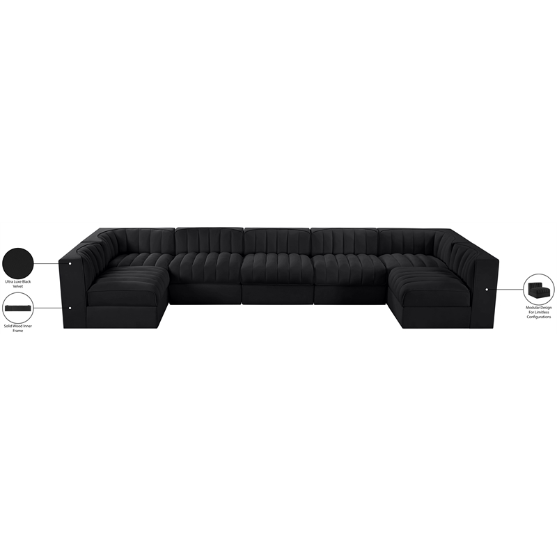 Meridian Furniture Rummi Black Velvet Performance Fabric 7pc. Modular Sectional