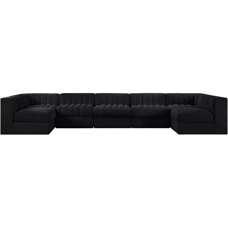 Meridian Furniture Rummi Black Velvet Performance Fabric 7pc. Modular Sectional