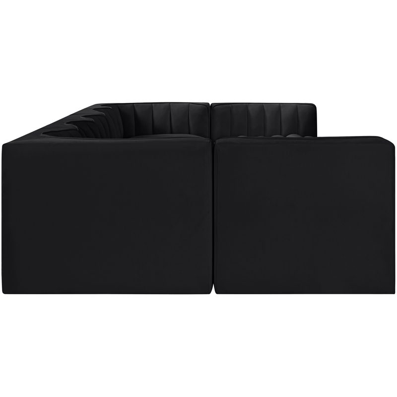 Meridian Furniture Rummi Black Velvet Performance Fabric 7pc. Modular Sectional