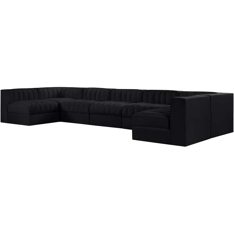 Meridian Furniture Rummi Black Velvet Performance Fabric 7pc. Modular Sectional