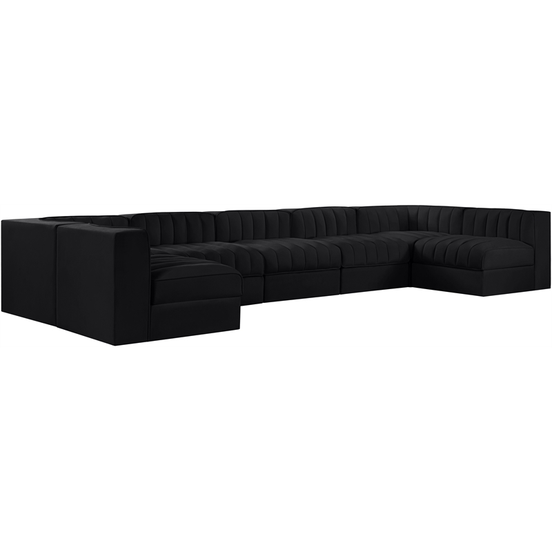 Meridian Furniture Rummi Black Velvet Performance Fabric 7pc. Modular Sectional