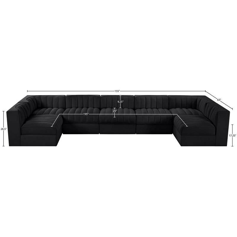Meridian Furniture Rummi Black Velvet Performance Fabric 7pc. Modular Sectional