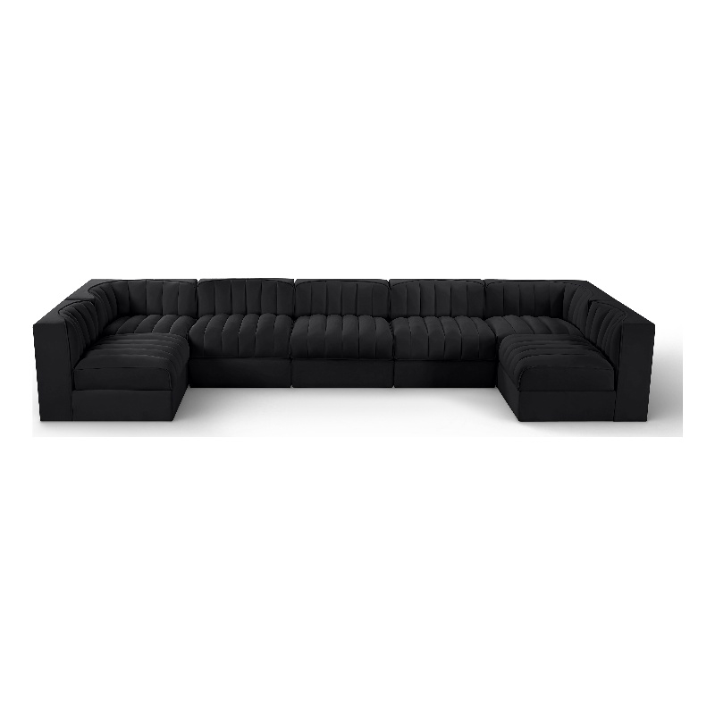 Meridian Furniture Rummi Black Velvet Performance Fabric 7pc. Modular Sectional