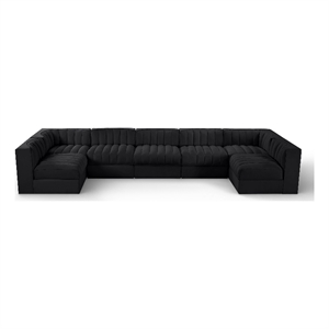 Meridian Furniture Rummi Black Velvet Performance Fabric 7pc. Modular Sectional