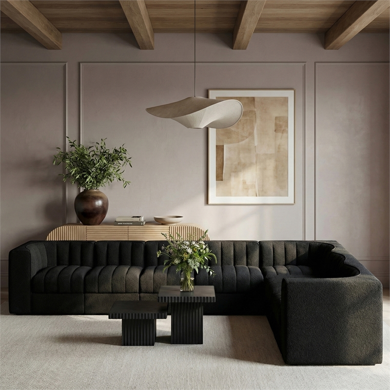 Meridian Furniture Rummi Black Velvet Performance Fabric 7pc. Modular Sectional