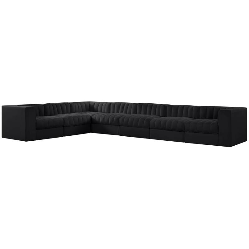 Meridian Furniture Rummi Black Velvet Performance Fabric 7pc. Modular Sectional